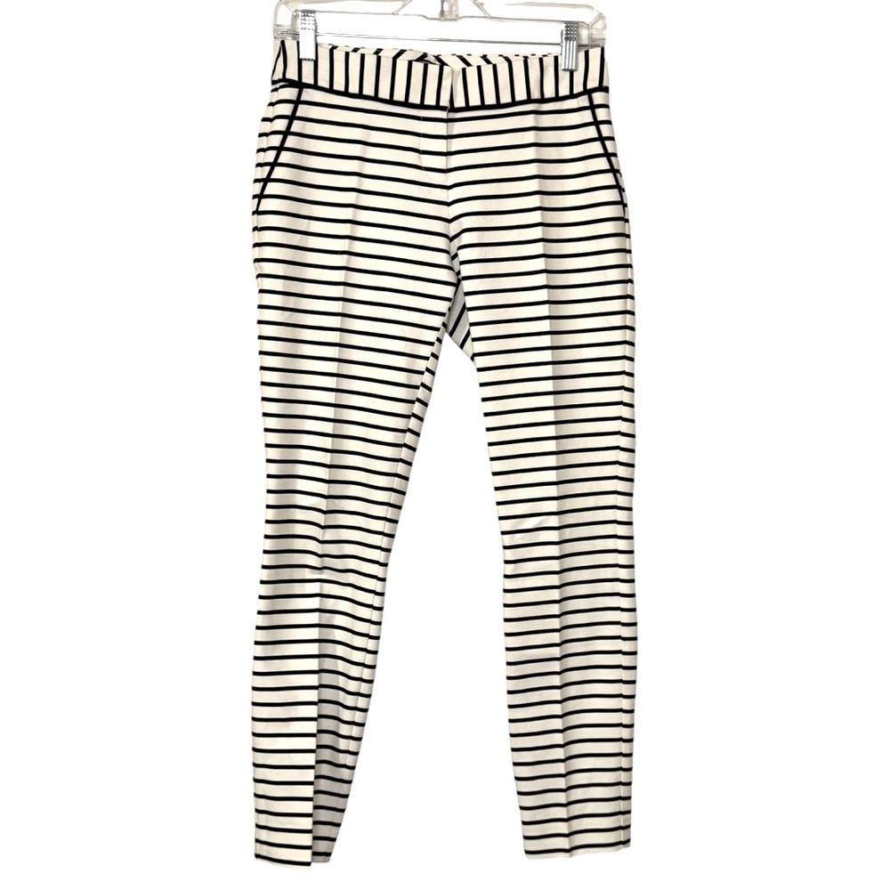 Striped Black & White Pull-On Slim Pants